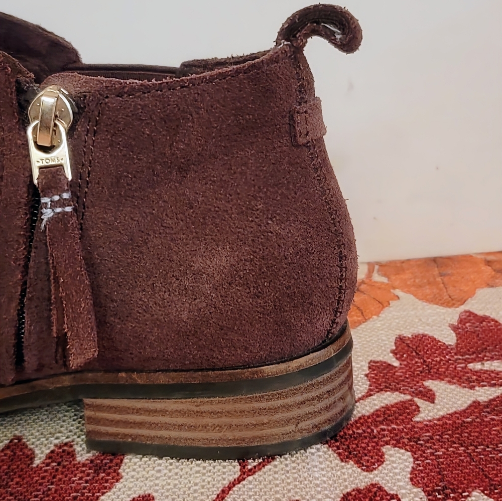 TOMS Brown Suede Ankle Boots Side Zip Comfort Low Heel Women's Chelsea 7.5 - Picture 12 of 15